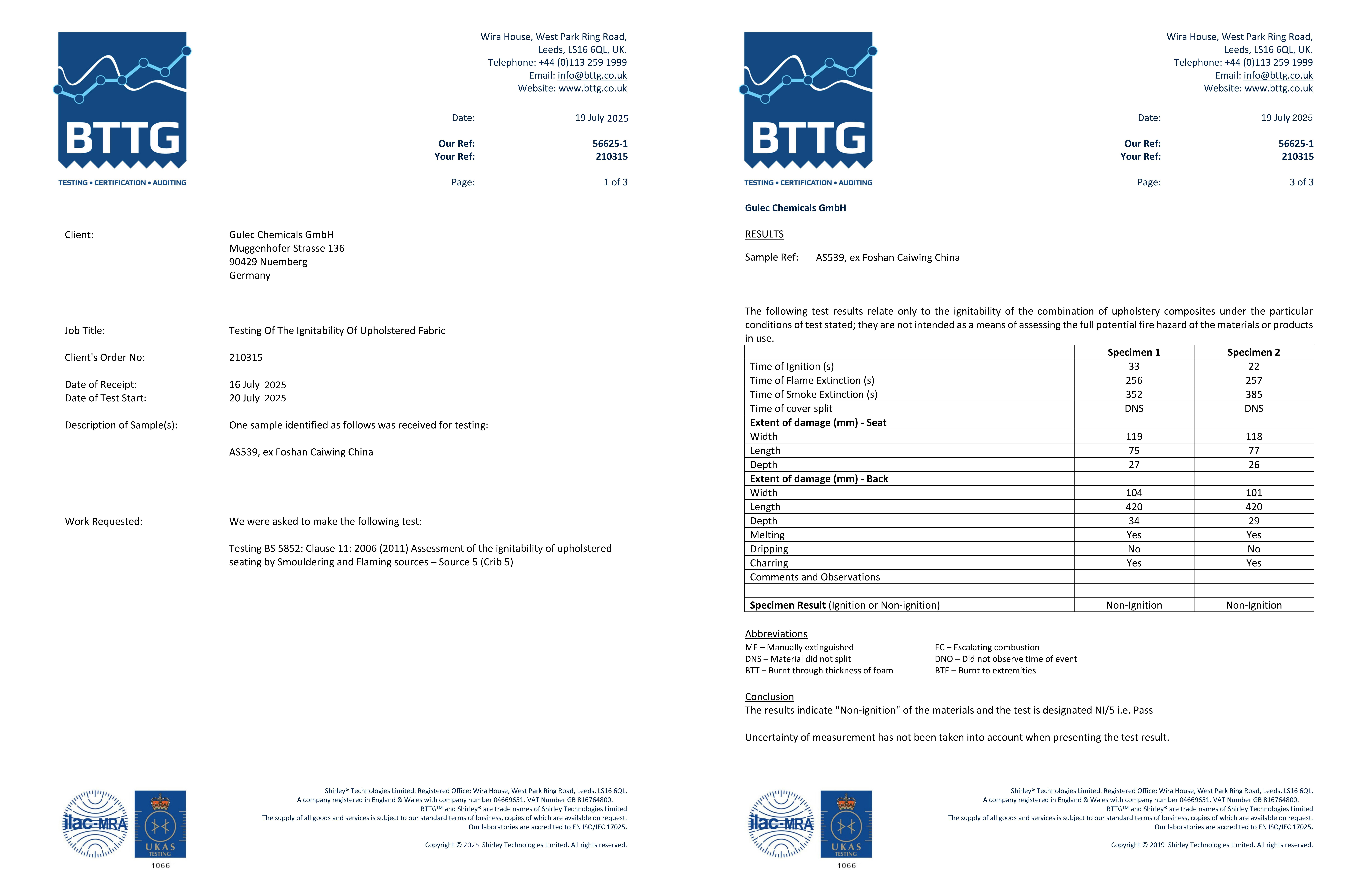 ISO and ASTM series test
