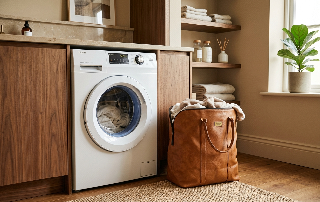 Luxurious Leather Laundry Bag.